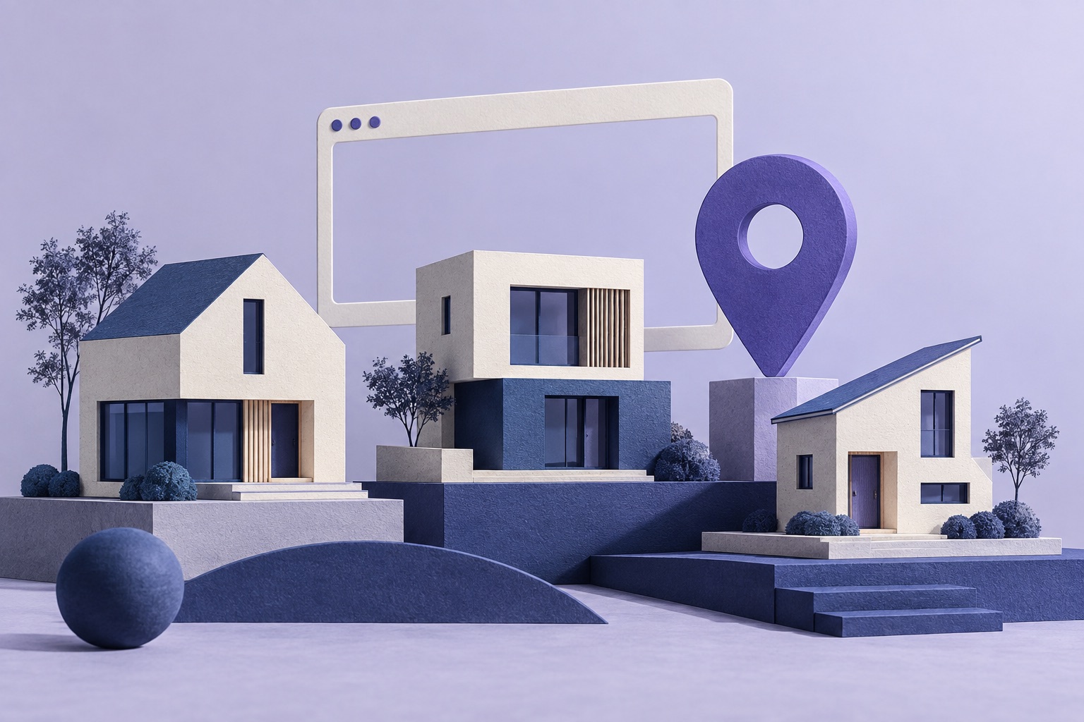 Maquettes de maisons et repère de localisation