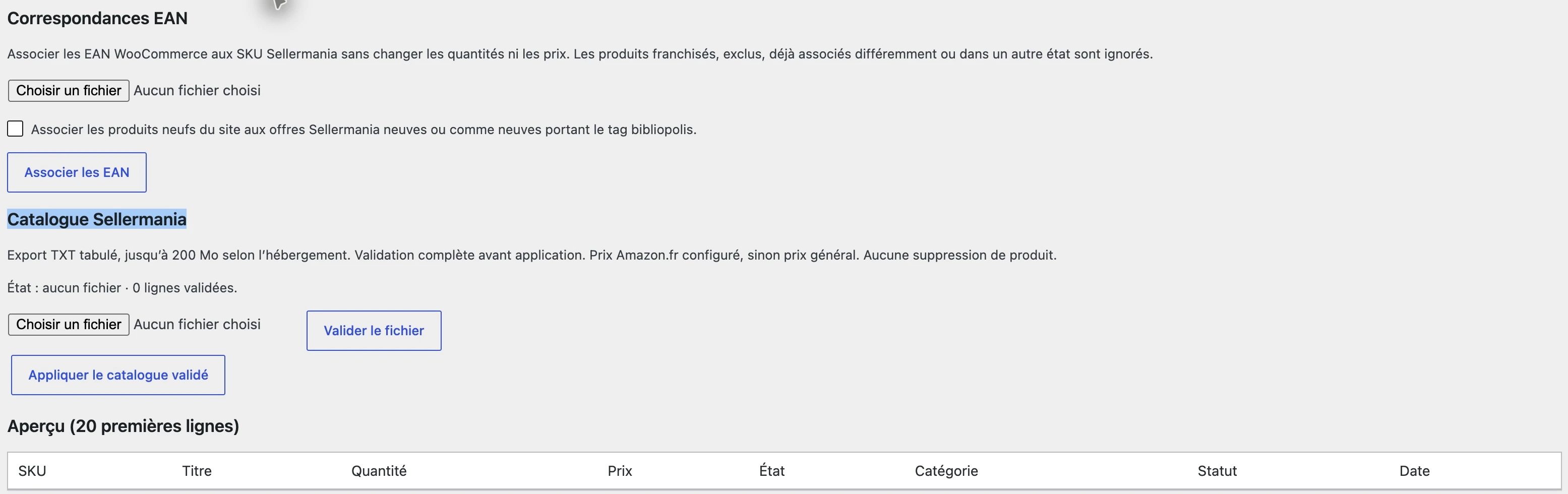 Associez les références, puis validez le catalogue